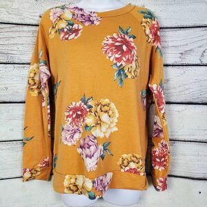 Lovely Souls Mustard Yellow Floral Long Sleeve Sweatshirt Top Women’s Size XL